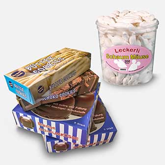 Verschiedene Suessigkeiten Verpackungen, Filmausstattung fuer eine Produktion der Hager Moss Film