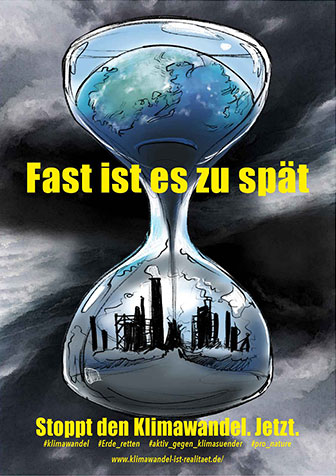 Plakat fuer Klimaschutz mit Sanduhr