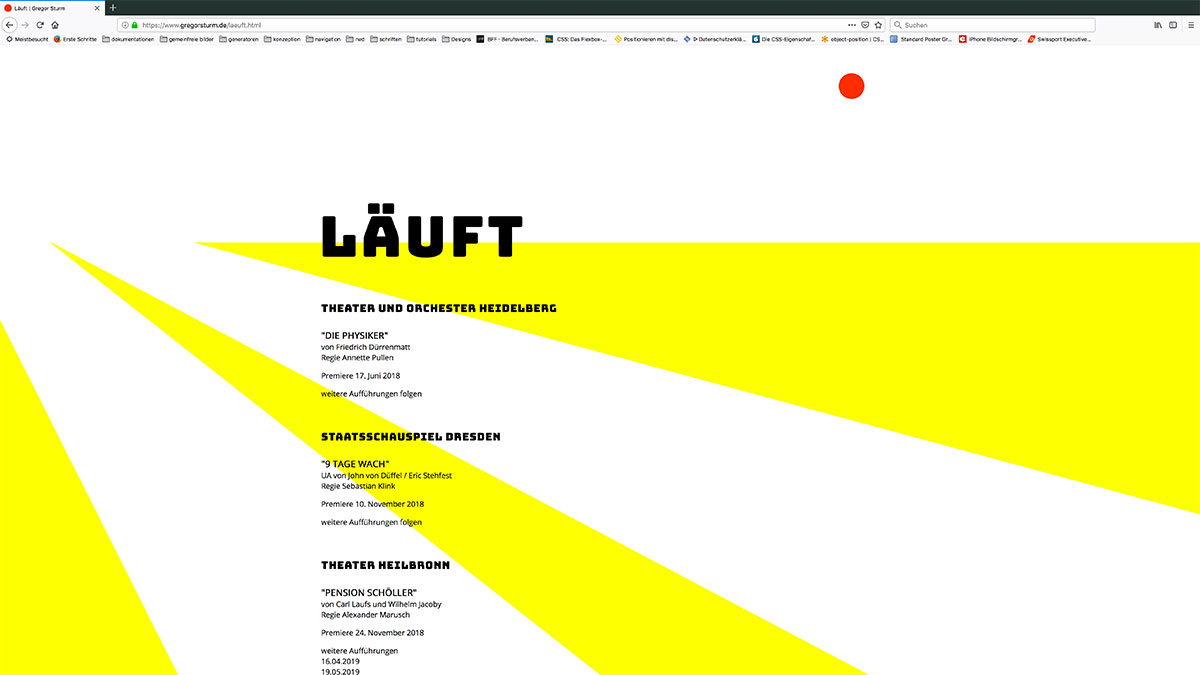 Screenshot Gregor Sturm Webseite laufende Projekte