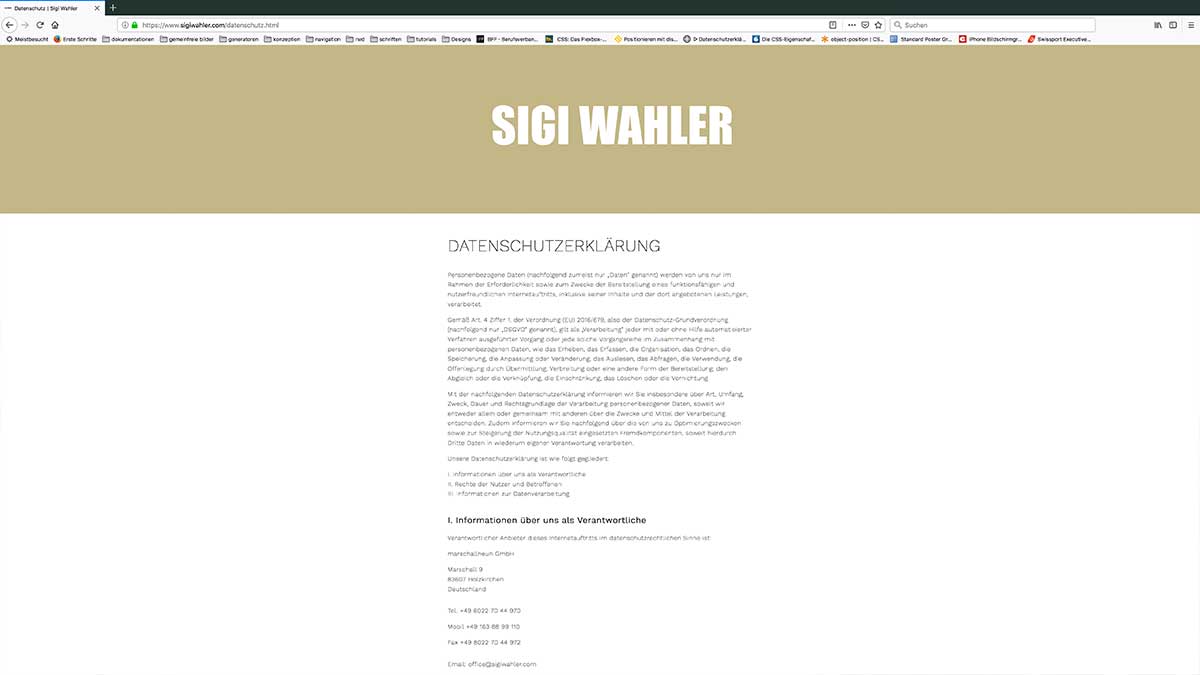 Screenshot Sigi Wahler Datenschutz Webseite